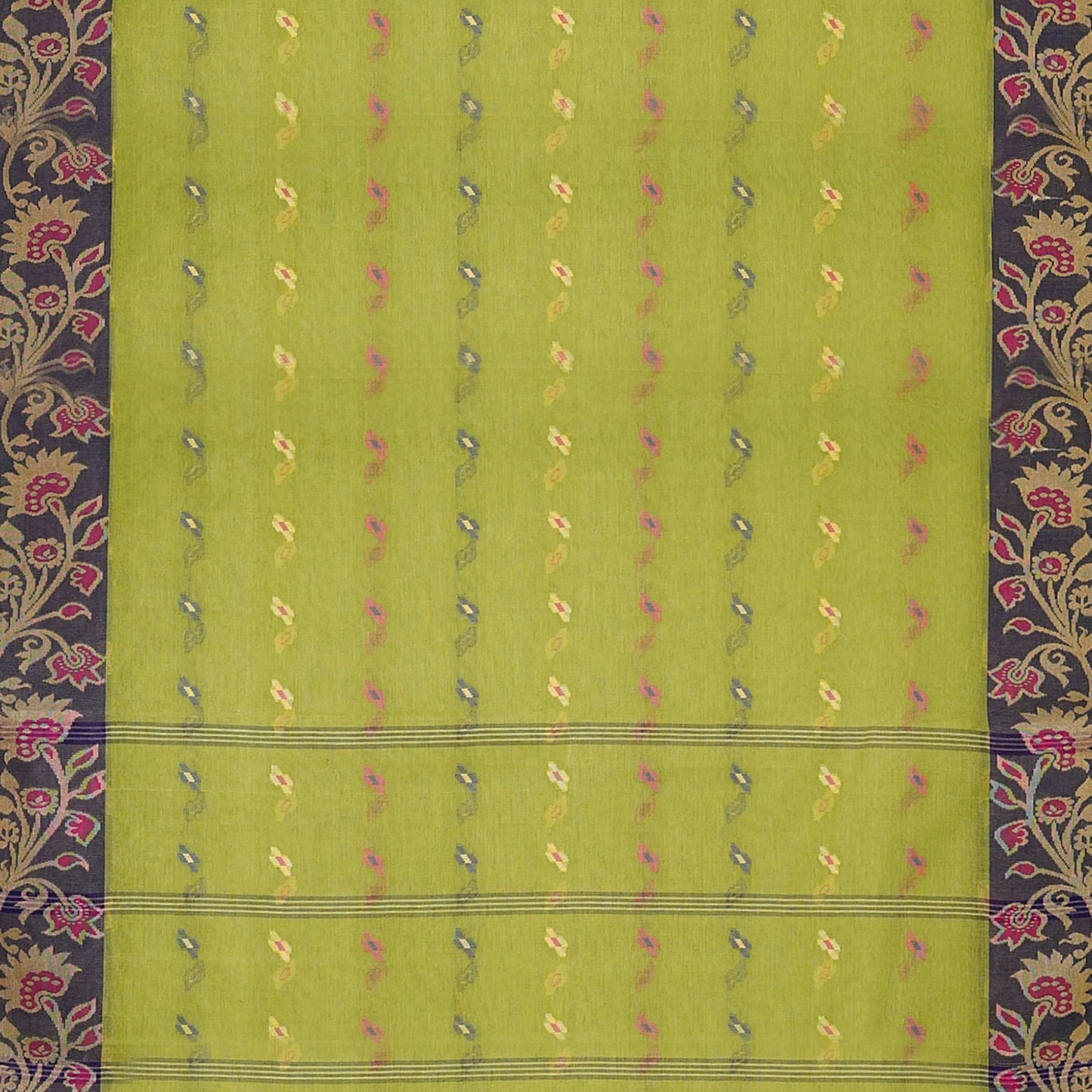 Exclusive Collection 100% Pure Cotton Light Green Tant Saree With Hand Weaving Work - Swadesiicart