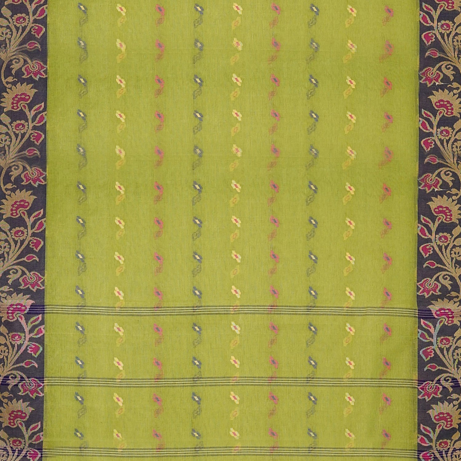 Exclusive Collection 100% Pure Cotton Light Green Tant Saree With Hand Weaving Work - Swadesiicart
