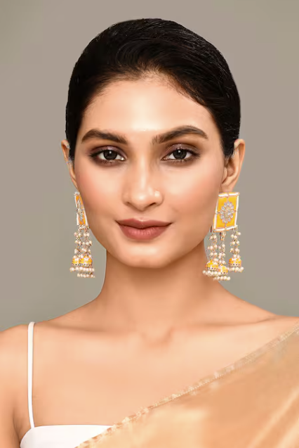 New Stylish Meenakari Yellow Jhumki Earring for Womens by House of Ree | Swadesiicart
