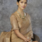Anaita Dark Beige Cotton Silk Zari Woven Work Saree With Blouse Piece