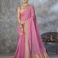 Anaita Pink Cotton Silk Zari Woven Work Saree With Blouse Piece