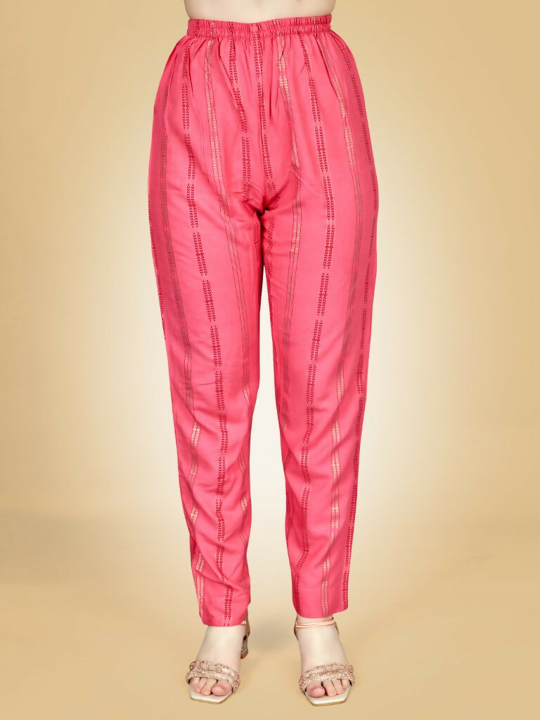 Jyoti Fashion Women's Pink Viscose Rayon Embroidered Kurta Pant Set | Swadesiicart