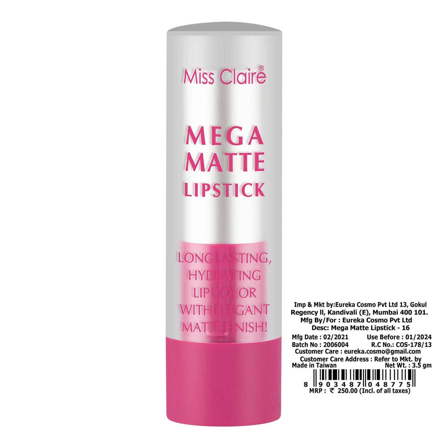 Miss Claire Mega Matte Lipstick - 16 | Swadesiicart