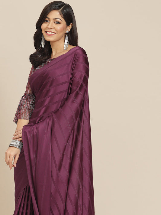 Tikhi Imli Magenta Striped Saree | Swadesiicart
