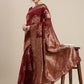Saree Mall Maroon Floral Linen Blend Banarasi Saree | Swadesiicart