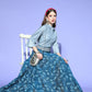 InWeave Blue & Grey Chanderi Skirt Fusion Set - Swadesiicart