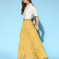InWeave Yellow & White Chanderi Skirt Fusion Set - Swadesiicart