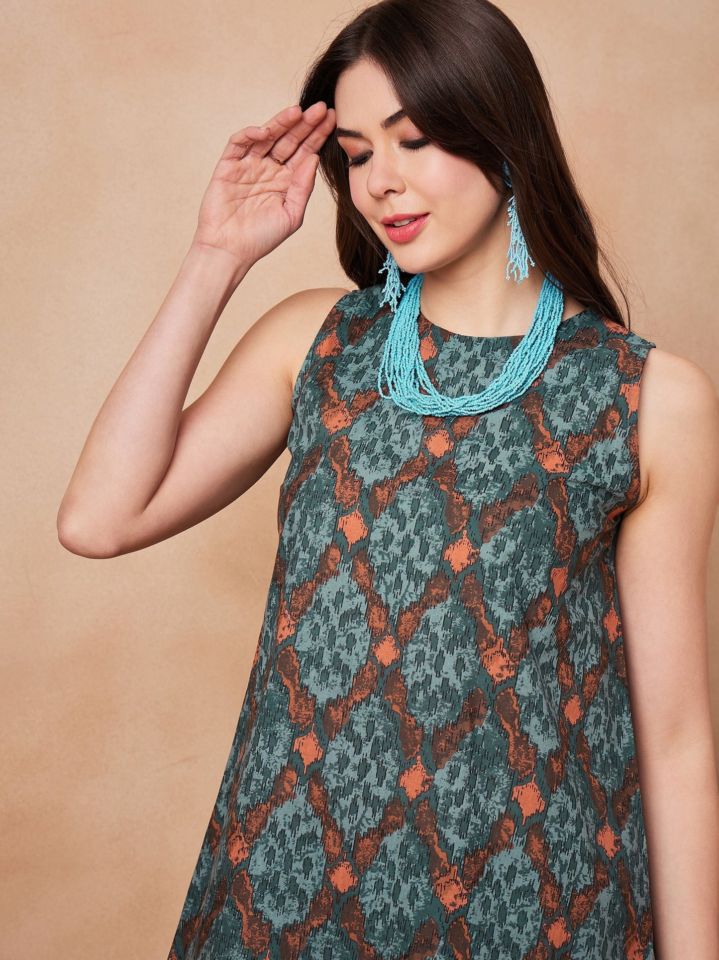 InWeave Aqua Pearl Abstract Printed Co Ords Set - Swadesiicart