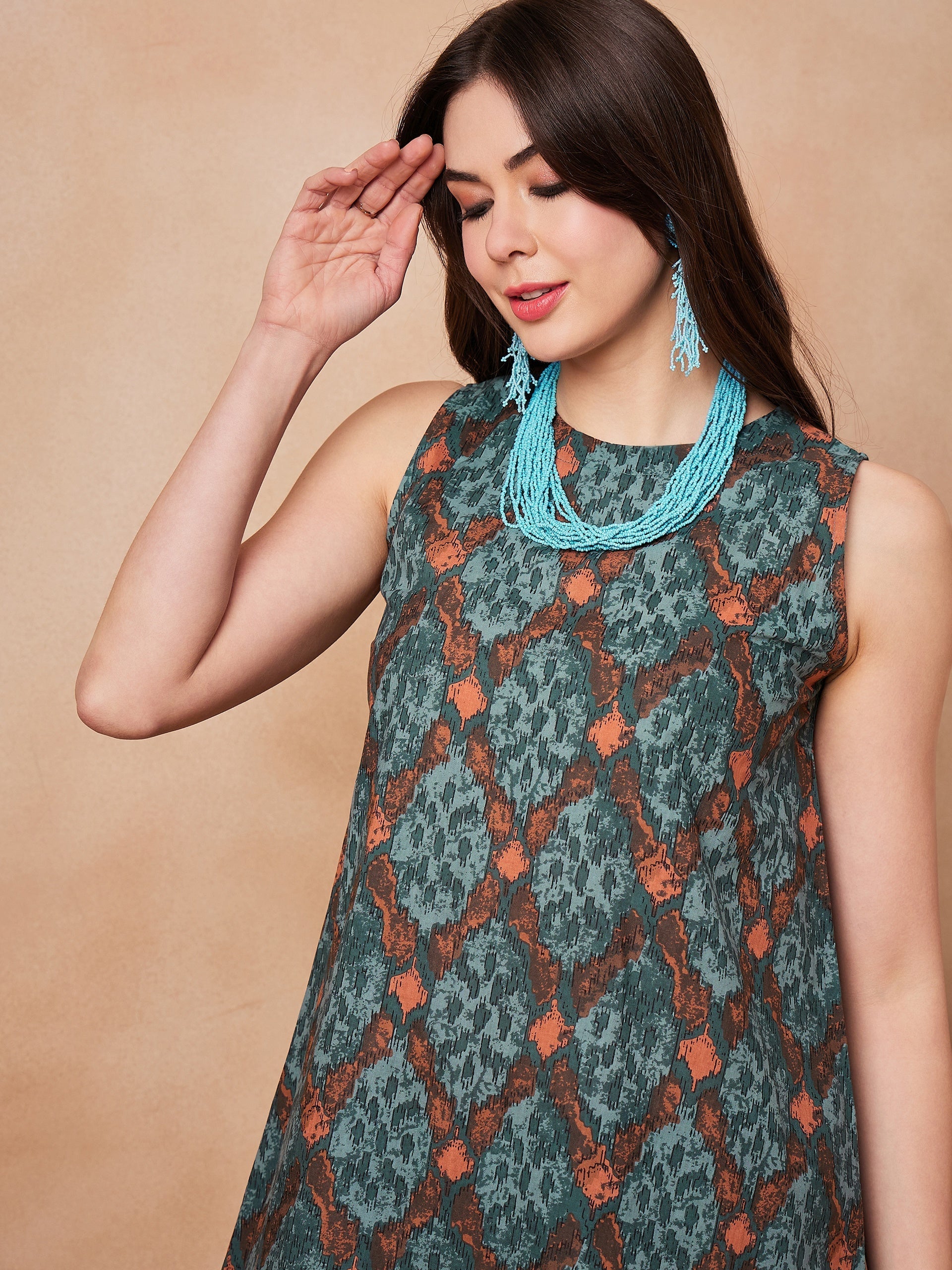 InWeave Aqua Pearl Abstract Printed Co Ords Set - Swadesiicart