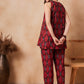 InWeave Red Abstract Printed Co Ords Set - Swadesiicart