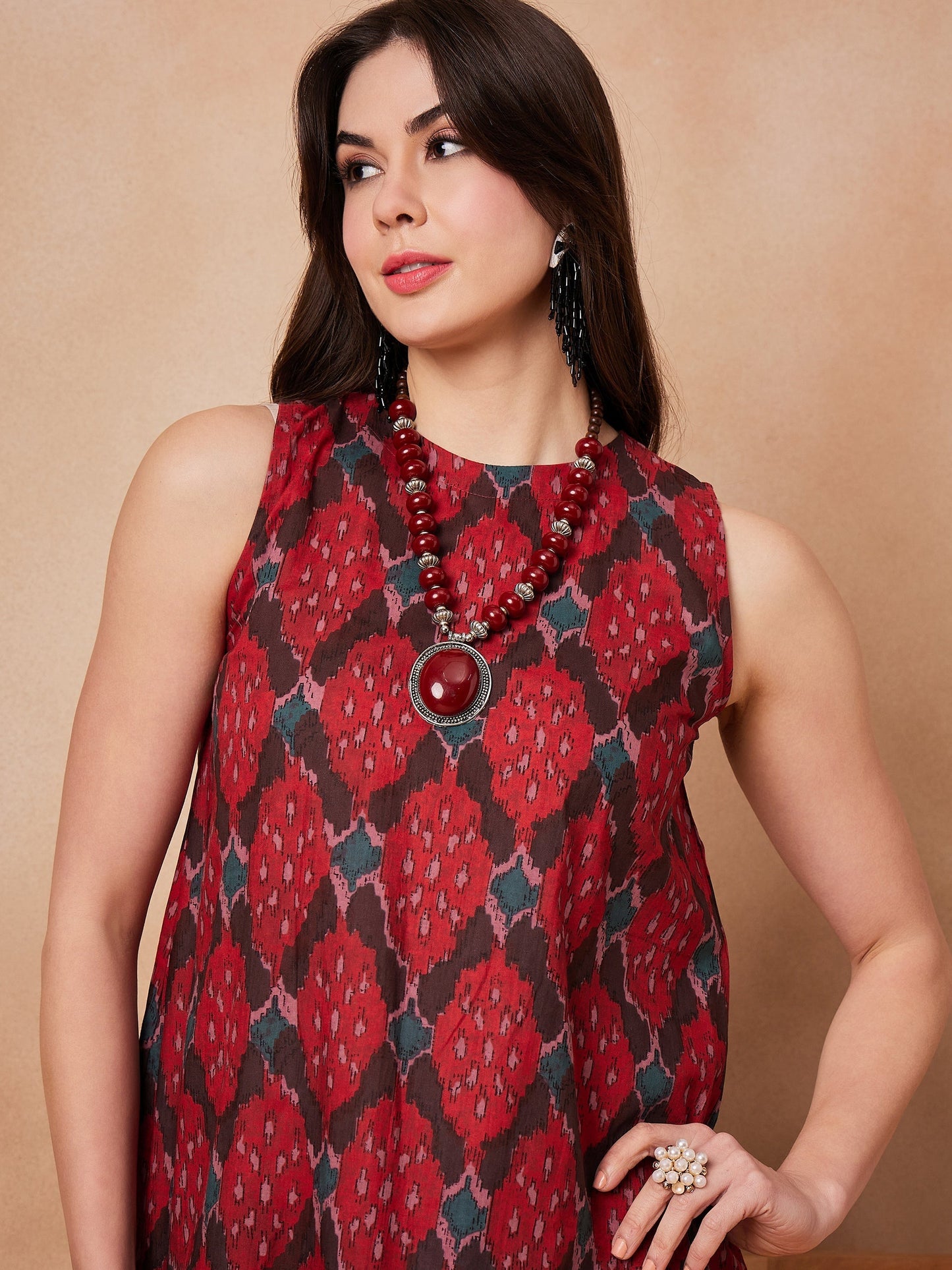 InWeave Red Abstract Printed Co Ords Set - Swadesiicart