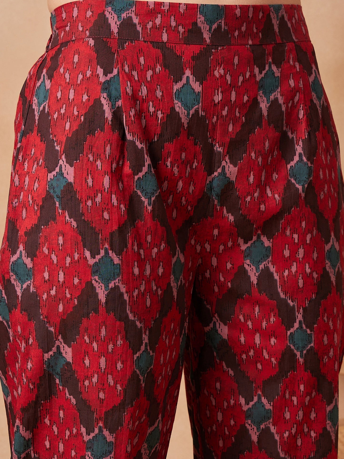 InWeave Red Abstract Printed Co Ords Set - Swadesiicart