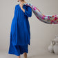 InWeave Ink Blue V Neck Flared Kurta Grey Dupatta Set - Swadesiicart