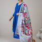 InWeave Ink Blue V Neck Flared Kurta Grey Dupatta Set - Swadesiicart