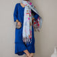 InWeave Ink Blue V Neck Flared Kurta Grey Dupatta Set - Swadesiicart