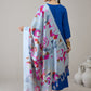 InWeave Ink Blue V Neck Flared Kurta Grey Dupatta Set - Swadesiicart