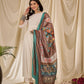 InWeave White Long Anarkali Rama Green Dupatta Set - Swadesiicart