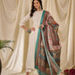 InWeave White Long Anarkali Rama Green Dupatta Set - Swadesiicart
