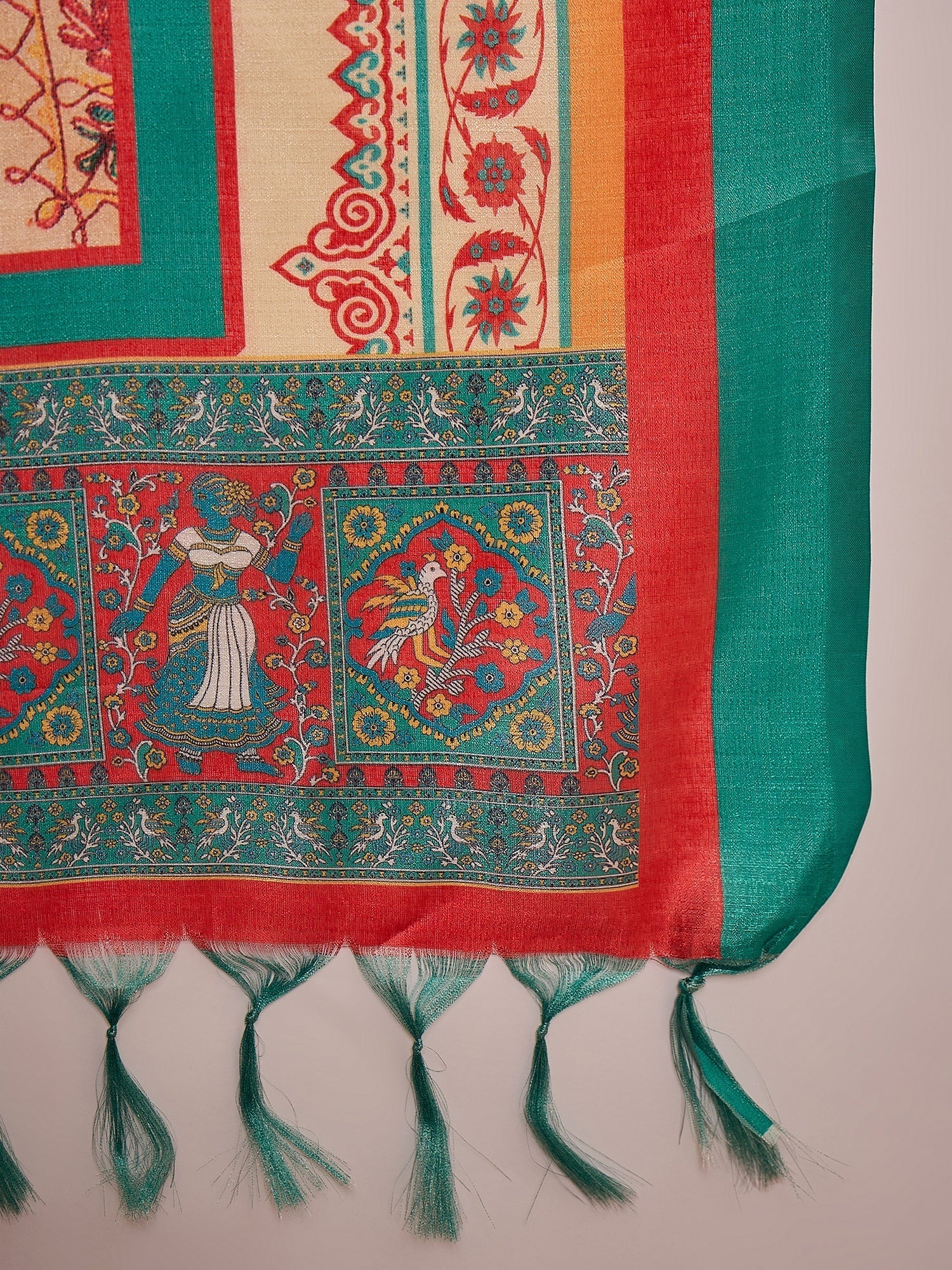 InWeave White Long Anarkali Rama Green Dupatta Set - Swadesiicart