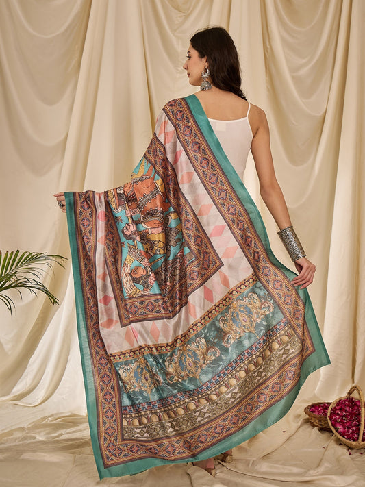 InWeave White Strappy Rama Green Dupatta Set - Swadesiicart