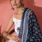 InWeave White Strappy Kurta Palazzo Set With Blue Floral Dupatta - Swadesiicart