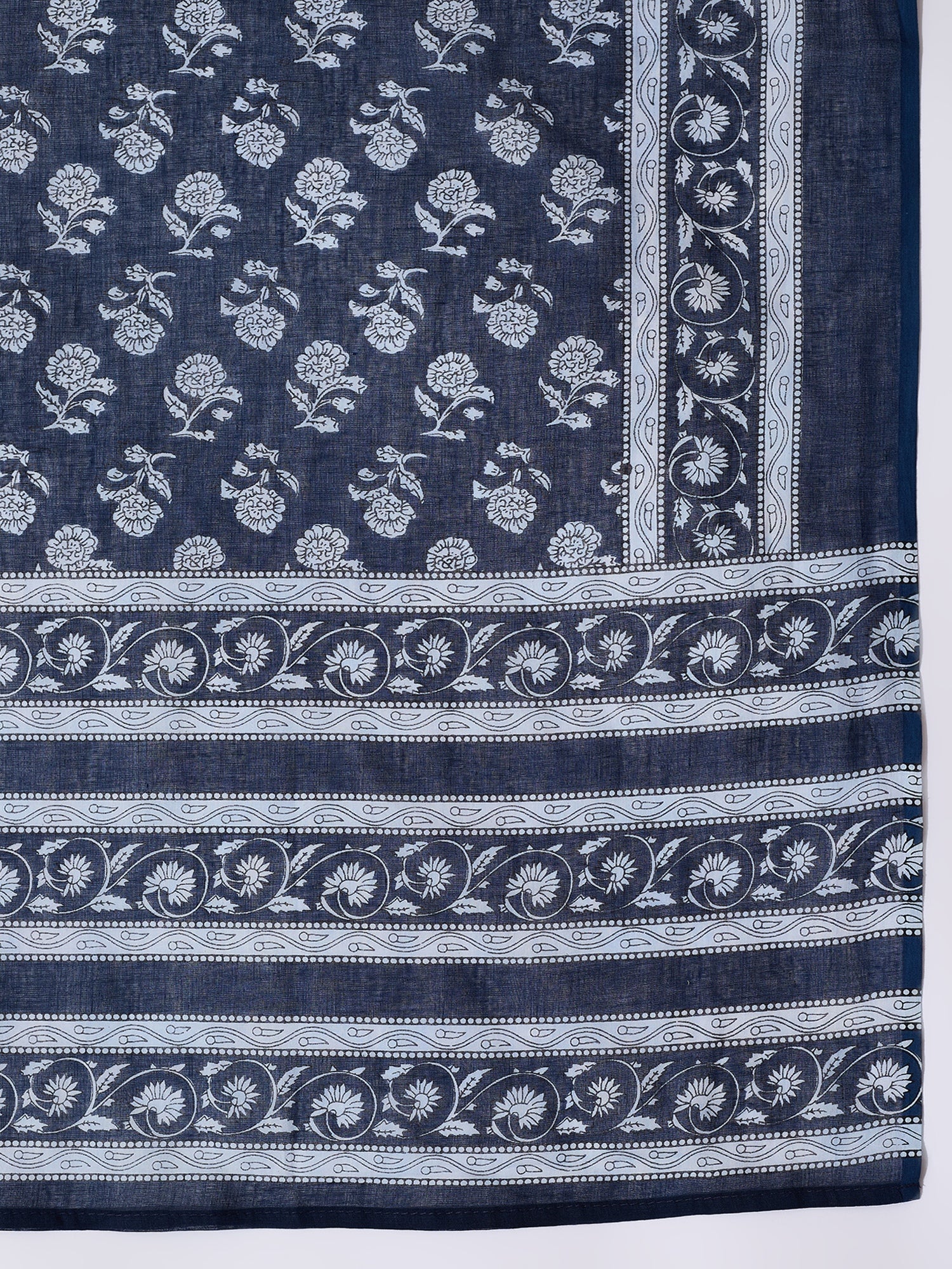 InWeave White Strappy Kurta Palazzo Set With Blue Floral Dupatta - Swadesiicart