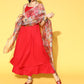 InWeave Strappy Set In Red With Organza Dupatta - Swadesiicart