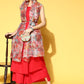 InWeave Strappy Set In Red With Organza Dupatta - Swadesiicart