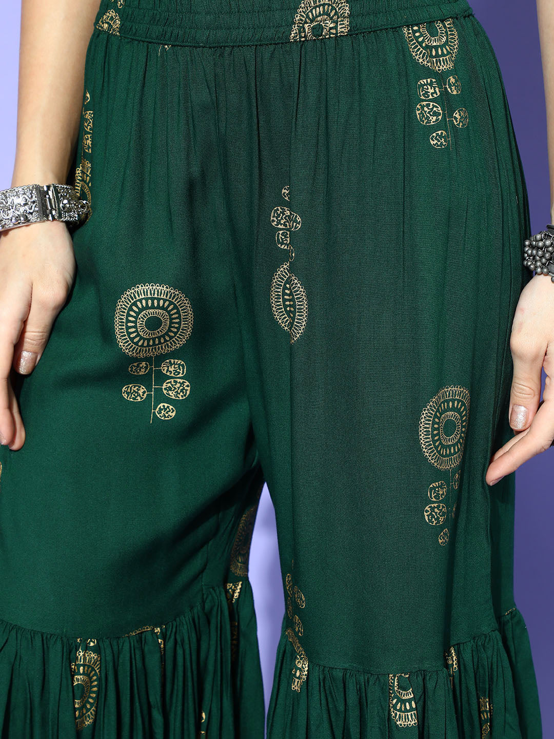 InWeave Green Gold Work Sharara Set - Swadesiicart
