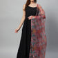 InWeave Black Strappy Set With Green Organza Dupatta - Swadesiicart