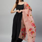 InWeave Black Strappy Set With Peach Hand Print Dupatta - Swadesiicart