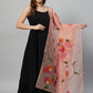 InWeave Black Strappy Set With Peach Hand Print Dupatta - Swadesiicart