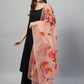 InWeave Black Strappy Set With Peach Hand Print Dupatta - Swadesiicart