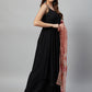 InWeave Black Strappy Set With Peach Hand Print Dupatta - Swadesiicart