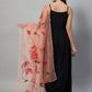 InWeave Black Strappy Set With Peach Hand Print Dupatta - Swadesiicart