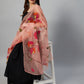 InWeave Black Strappy Set With Peach Hand Print Dupatta - Swadesiicart