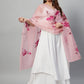 InWeave White Strappy Kurta Set - Pink Hand Print Dupatta - Swadesiicart