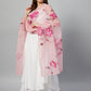 InWeave White Strappy Kurta Set - Pink Hand Print Dupatta - Swadesiicart