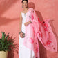 InWeave White Strappy Kurta Set With Pink Hand Print Dupatta - Swadesiicart