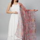 InWeave White Strappy Set - Green Organza Dupatta - Swadesiicart
