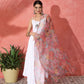 InWeave White Strappy Set With Green Organza Dupatta - Swadesiicart