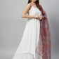 InWeave White Strappy Set - Green Organza Dupatta - Swadesiicart
