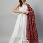 InWeave White Strappy Set - Maroon Fosilk Dupatta - Swadesiicart