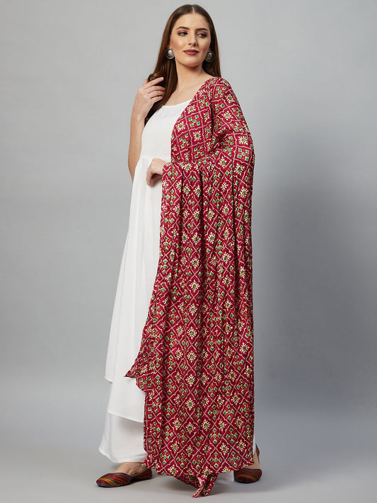 InWeave White Strappy Set - Maroon Fosilk Dupatta - Swadesiicart