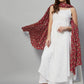 InWeave White Strappy Set - Maroon Fosilk Dupatta - Swadesiicart