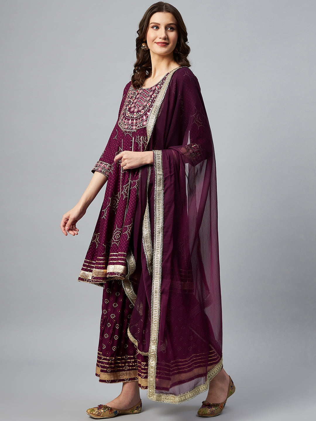 InWeave Wine Gota Mirror Sharara Set - Swadesiicart