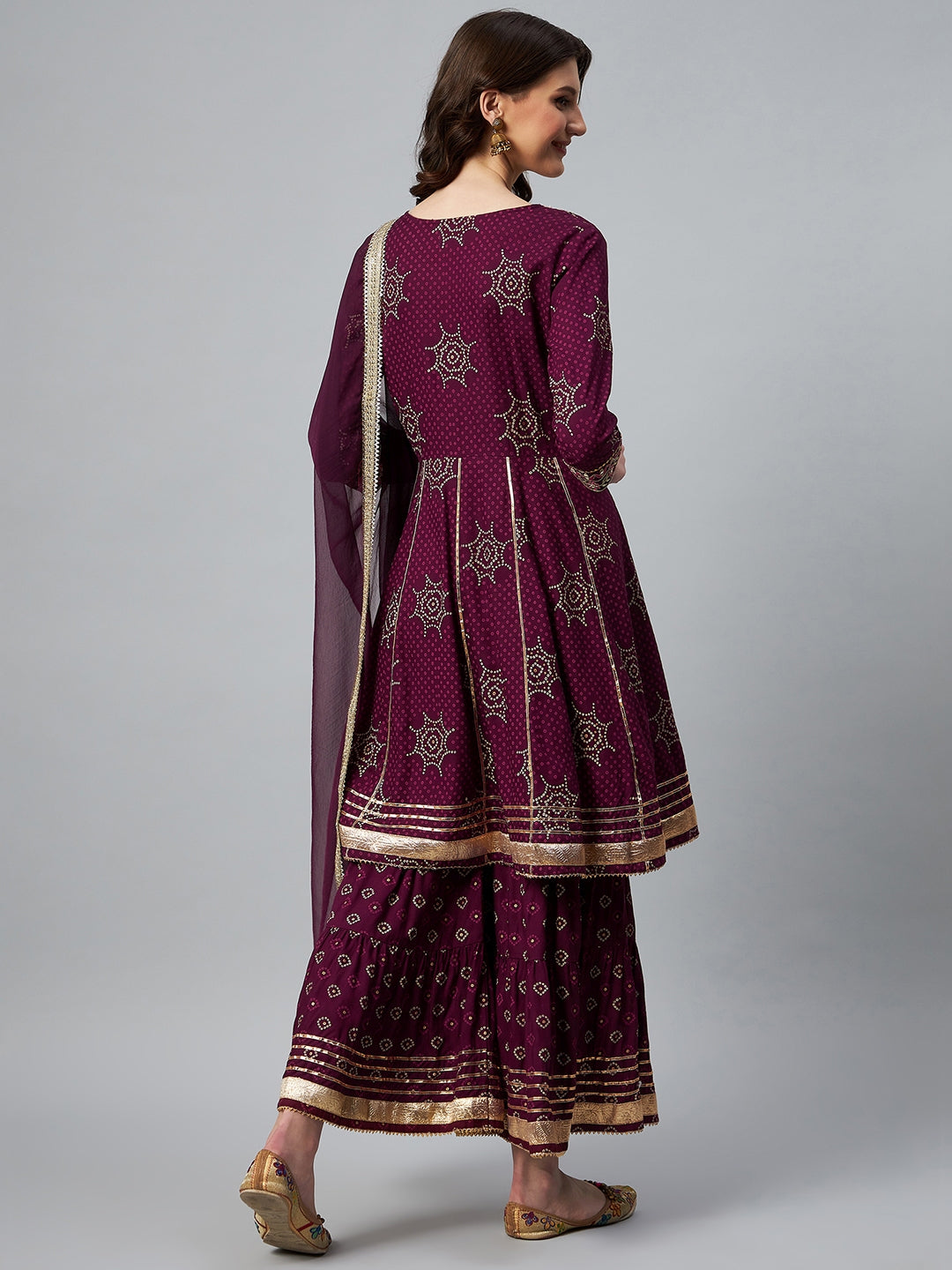 InWeave Wine Gota Mirror Sharara Set - Swadesiicart