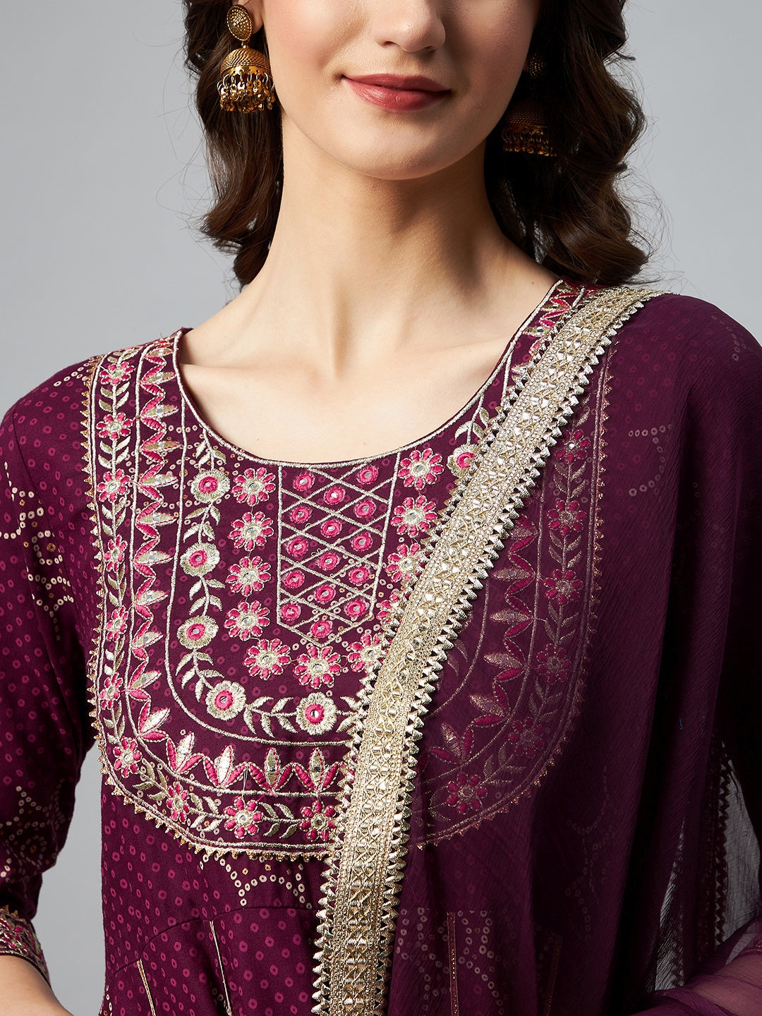 InWeave Wine Gota Mirror Sharara Set - Swadesiicart