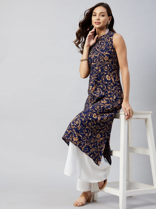 InWeave Women's Blue Jaal Print Halter Kurta Set - Swadesiicart