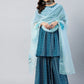 InWeave Women's Ocean Blue Bandhej Sharara Set Blue Hand Print Dupatta - Swadesiicart